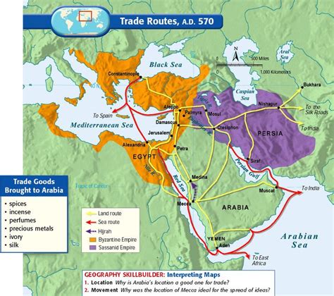 Trade Routes, A.D. 570 | Historical maps, European history, Ancient maps