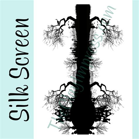 Spooky Silhouette Graveyard Scene Silk Screen for Polymer Clay