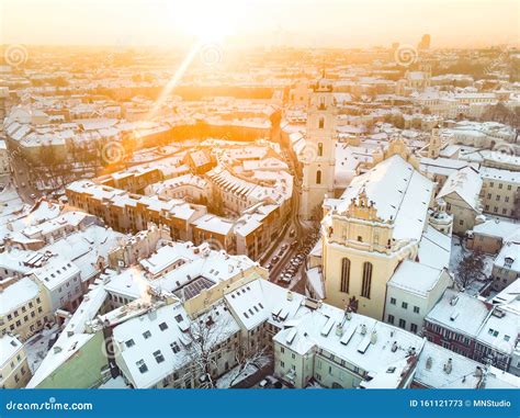 Beautiful Vilnius City Panorama in Winter with Snow Covered Houses ...