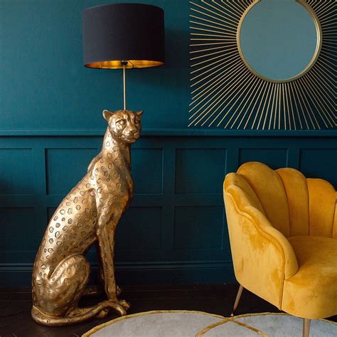 Large Sitting Leopard Floor Lamp | Black Shade | Black floor lamp ...