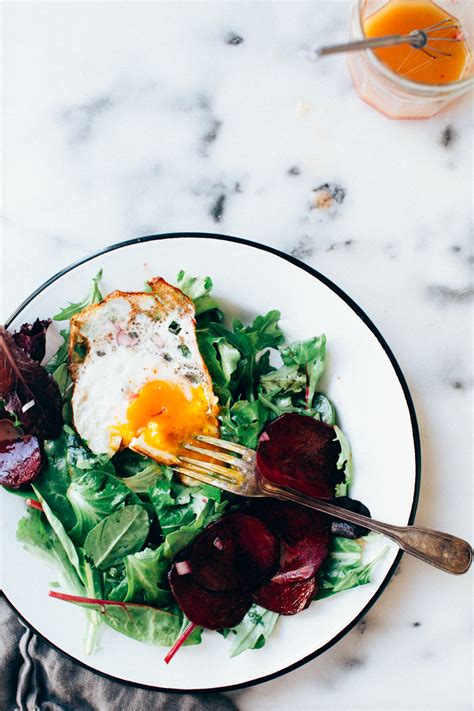 Fried Egg Breakfast Salad with Mustard Vinaigrette - Foodess.com