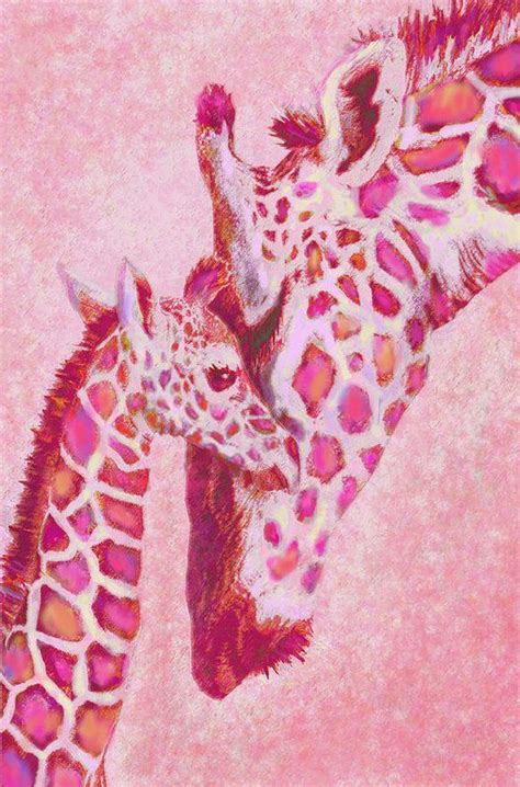 Giraffe Print featuring the digital art Loving Pink Giraffes by Jane ...