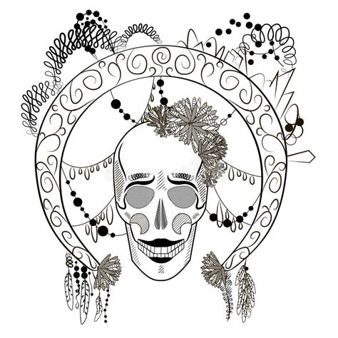 Black and White Skull with Decorated Round Frame. Stock Illustration - Illustration of horror ...