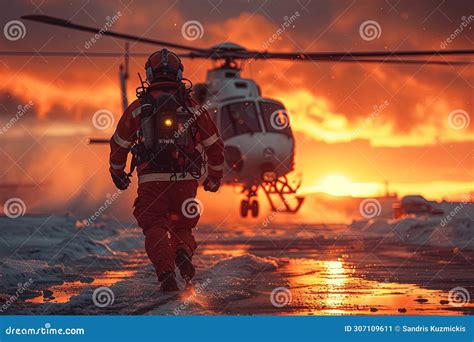 A Paramedic Runs To the Landing Helicopter. Generative AI Stock Illustration - Illustration of ...