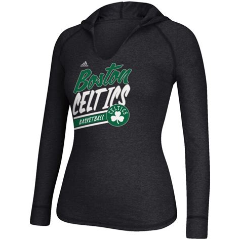 Women's Boston Celtics adidas Black Stripe Slant Long Sleeve Hooded T ...