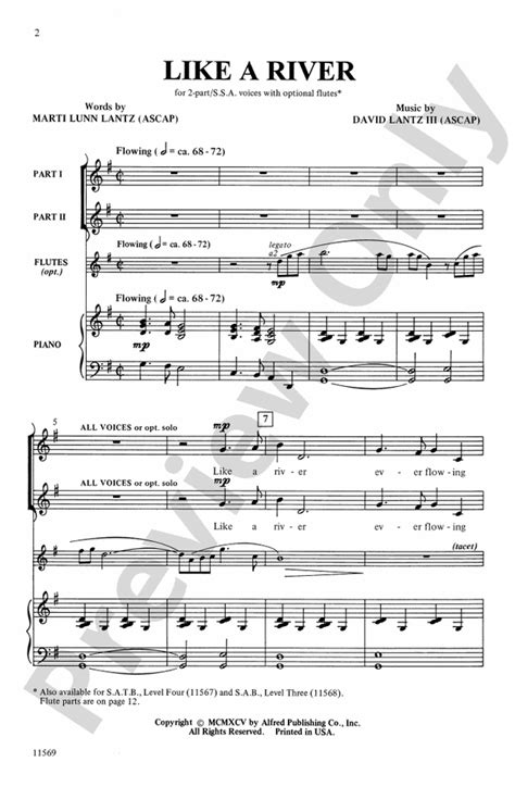 Like a River: 2-Part/SSA Choral Octavo: David Lantz - Digital Sheet Music Download