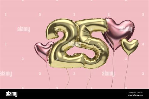 Happy 25th birthday party celebration balloons with hearts. 3D Render Stock Photo - Alamy