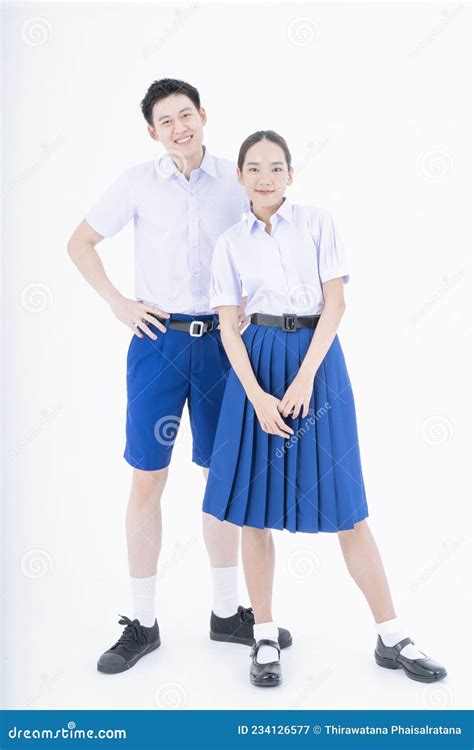 Back To School. Boy And Girl Wearing High School Uniforms Of Thailand. Children On Isolated ...