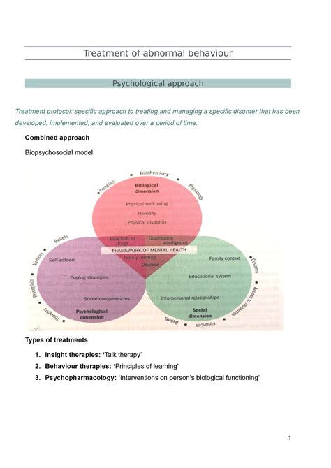 Treatment of abnormal behaviour - Treatment of abnormal behaviour Psychological approach ...