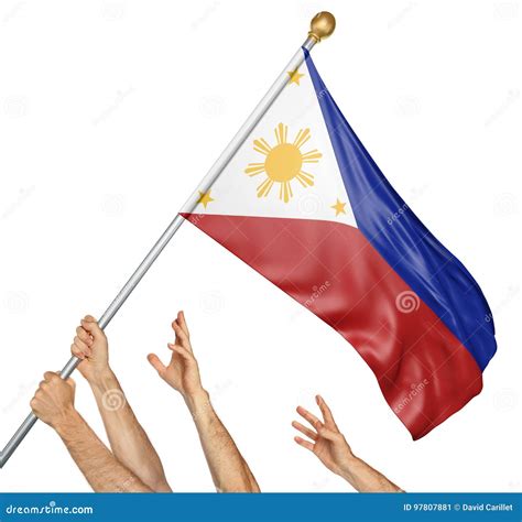 Team of Peoples Hands Raising the Philippines National Flag Stock Image - Image of filipino ...