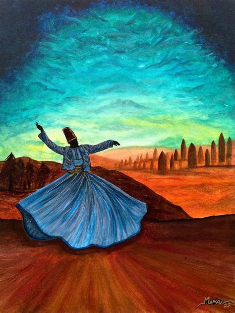 RAQS Whirling Rumi Dervish/Sufi Painting Painting by Maria Riaz | Saatchi Art