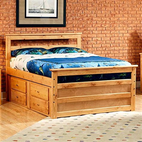 Full Wooden Storage Bed - Horizontal Slats, Caramel Finish | Full bed ...