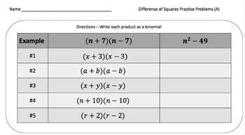 Difference of Squares (Practice Problems – 3 different difficulty levels!)