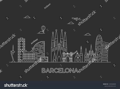 Barcelona City Skyline Line Art Style Stock Vector (Royalty Free ...