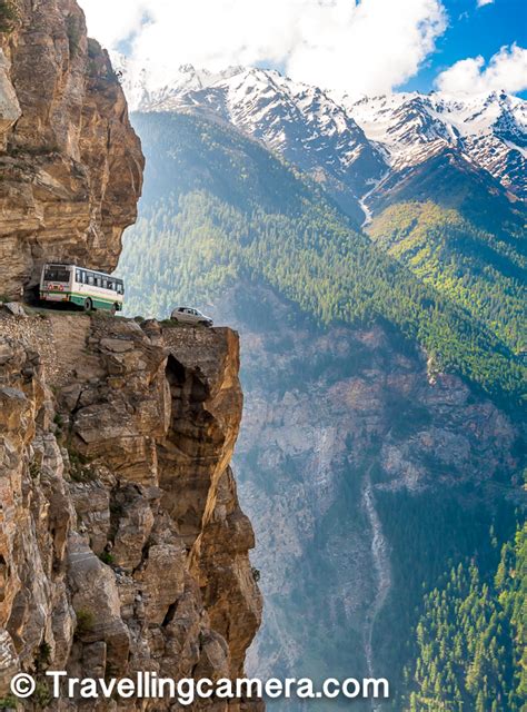 The famous & dangerous cliff ( also called suicide point) around Kalpa in Kinnaur Region of ...