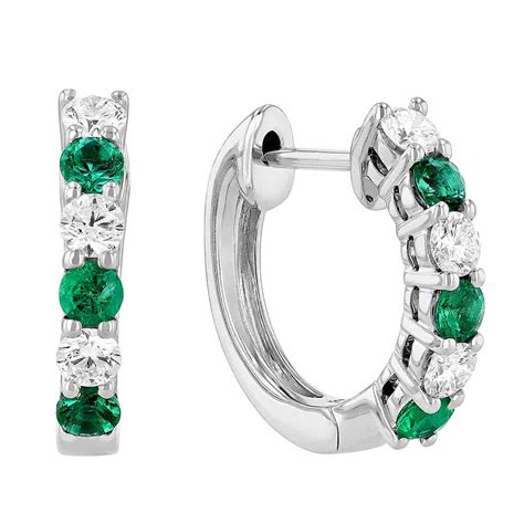 14K White Gold Emerald & Diamond Hoop Earrings, 0.36cttw | Borsheims