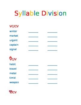 Syllable Division by Holly Cable | TPT