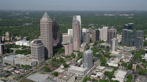 5K stock footage aerial video approaching Midtown Atlanta skyscrapers ...