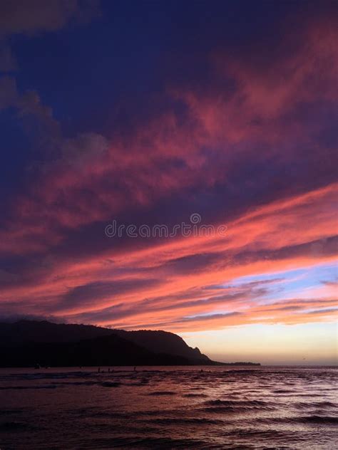 Sunset in Hanalei Bay in Summer on Kauai Island in Hawaii. Stock Image ...