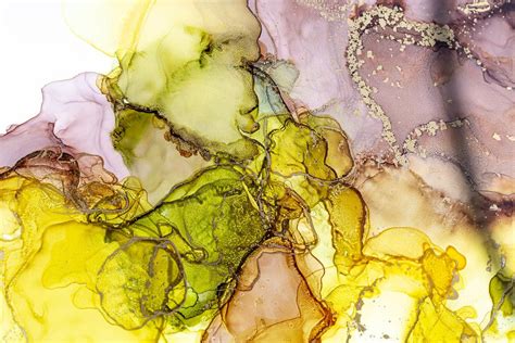 A fragment of alcohol ink painting (brown, green, yellow, and gold ...