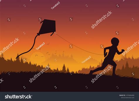 Boy Child Silhouette Flying Kite N Stock Vector (Royalty Free ...