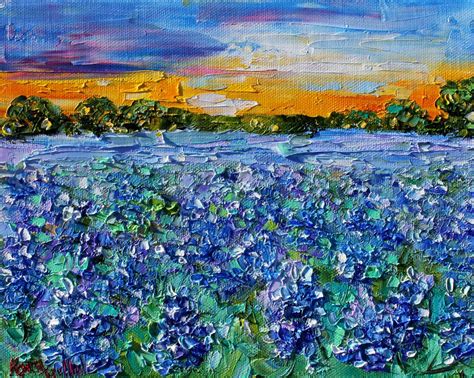 Bluebonnets of Texas Sunset painting original oil abstract ...