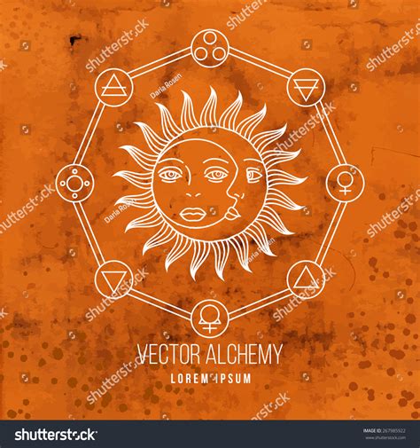 Vector Geometric Alchemy Symbol With Sun, Moon, Shapes And Abstract Occult And Mystic Signs ...