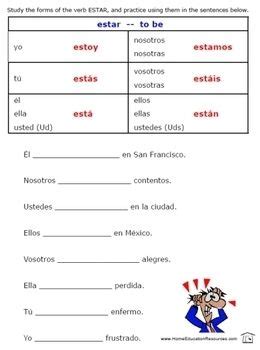 Spanish Ser, Estar, & Adjectives Worksheets | Enseignement de l'espagnol, Espagnol apprendre et ...