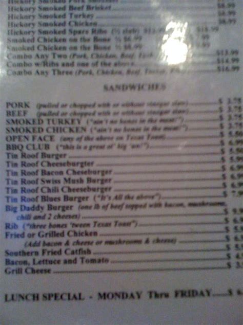 Tin Roof BBQ Menu, Menu for Tin Roof BBQ, Hoover, Birmingham ...