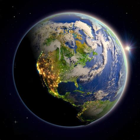 North America from Space at Twilight Stock Illustration - Illustration ...