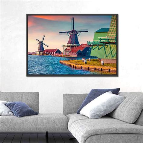 Zaandam Windmills In Netherland Panoramic Canvas Wall Art - Tiaracle