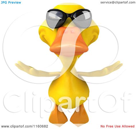 Clipart of a 3d Yellow Duck Wearing Sunglasses and Flying - Royalty ...