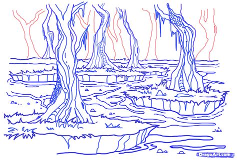 how to draw a swamp, draw swamps step 14 | Drawings, Tree drawing ...