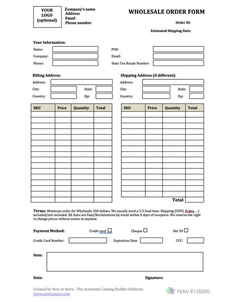 Make Your Own Blank Printable Editable Order Forms Free | Invoice ...