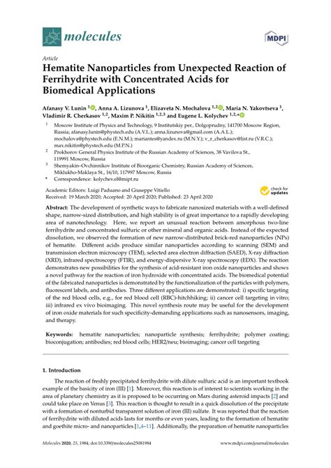 (PDF) Hematite Nanoparticles from Unexpected Reaction of Ferrihydrite with Concentrated Acids ...