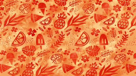 Premium Photo | A red background with a pattern of fruits and leaves.