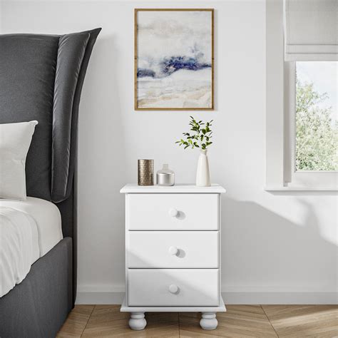 White 3 Drawer Bedside Table - Hamilton - Furniture123