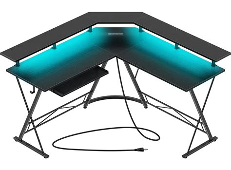 Buy Rolanstar Gaming Desk with Power Outlets & LED Lights, 54" L Shaped Gaming Computer Desk ...