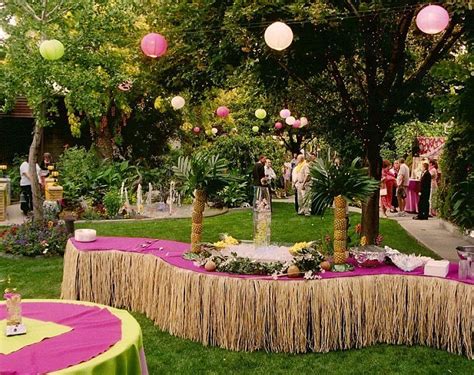 Outside Wedding Decor | Hawaiian party decorations, Luau wedding, Outdoor party decorations