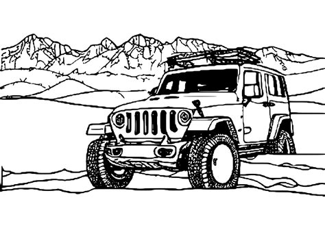 Lifted Jeep Coloring Page · Creative Fabrica