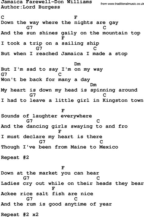 Country Music:Jamaica Farewell-Don Williams Lyrics and Chords