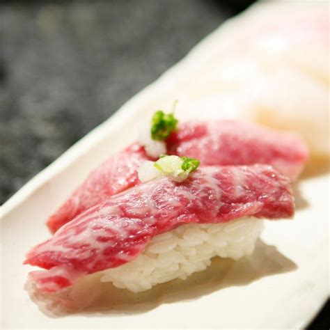 Wagyu beef sushi (two pieces.) | Beef sushi, Wagyu beef, Food