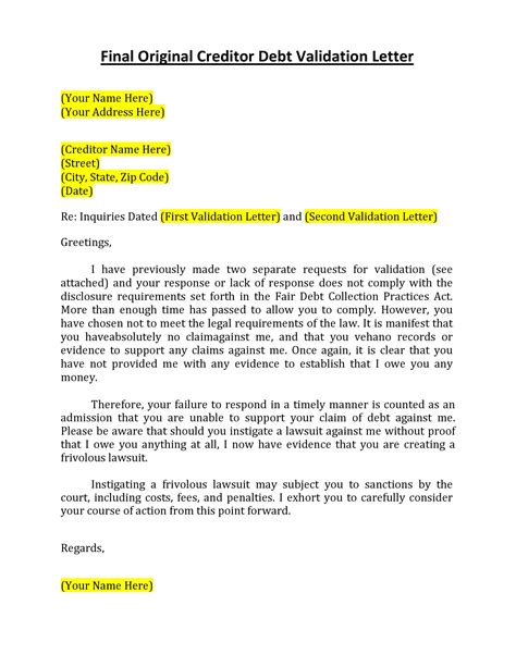 Debt Validation Sample Letter