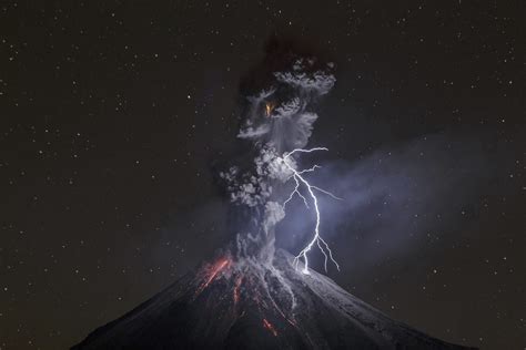 540x960 resolution | erupting volcano with lightning bolt digital ...