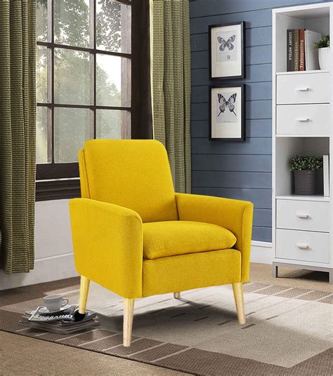 Dazone Modern Accent Fabric Chair Single Sofa Comfy Upholstered Arm Chair Living Room Yellow ...