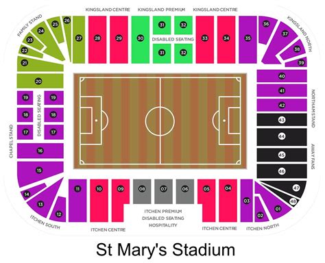 St Mary's Stadium Seating Chart with Rows and Seat Numbers 2024