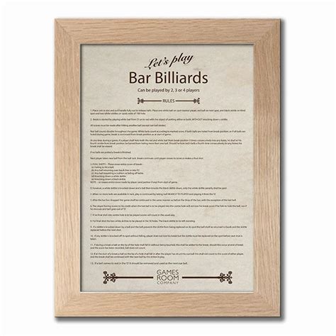 Bar Billiards Rules Framed | The Games Room Company