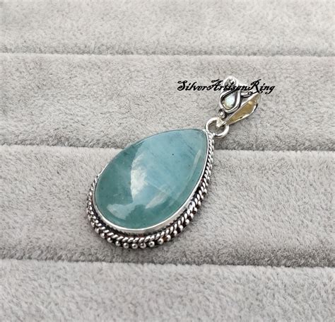 Aquamarine Pendant 925 Sterling Silver Handmade Pendant Blue Gemstone Pendent Women Pendent ...