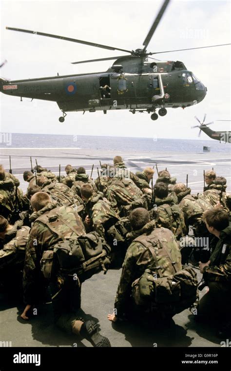 The Falklands War - Royal Marines on HMS Hermes Stock Photo - Alamy