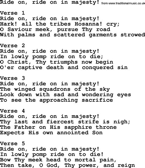 Ride On, Ride On In Majesty! - Apostolic and Pentecostal Hymns and Gospel Songs - lyrics and PDF